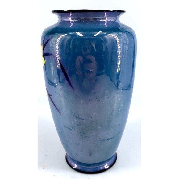 Lusterware Porcelain Vase Blue Daffodil Flowers Butterfly 7.5" Vintage - Picture 5 of 7